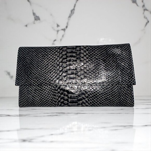 Surly Girl Clutch Gray Croc Embossed Leather Envelope Flap Evening Bag USA Made - Picture 1 of 7